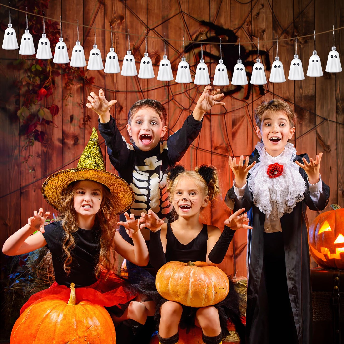 Tigeen 24 Pcs Halloween Hanging Ornaments Cute Ghost Decoration Halloween Tree Decoration Plastic Decorative Mini Ghost Ornaments for Home Tree Party Supplies (Cute,White)