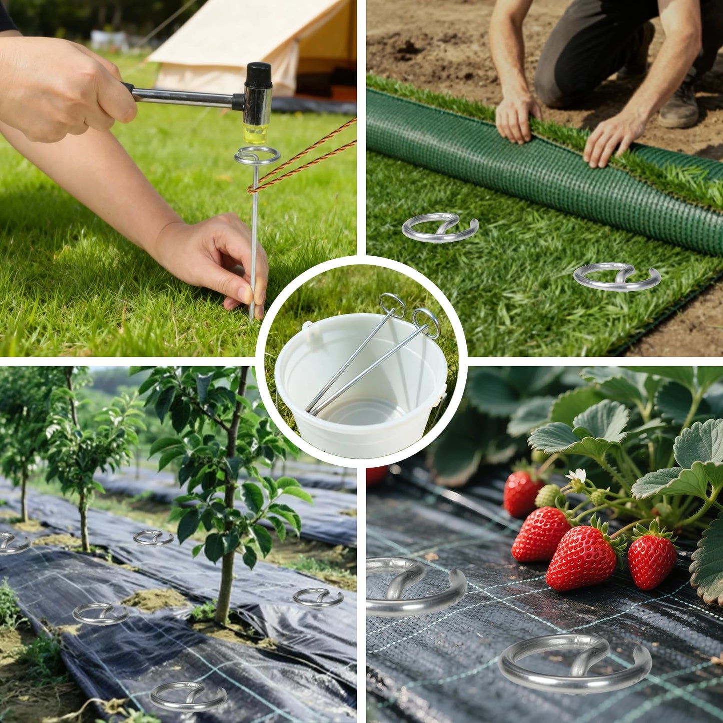 6 Inch Landscape Fabric Staples, 50Pcs Garden Stakes Galvanized +Pick Hook +Rubber Mallet, G Shaped Weed Barrier Stakes 11 Gauge Lawn Staples Landscape Pins for Yard, Sod, Weed Mat
