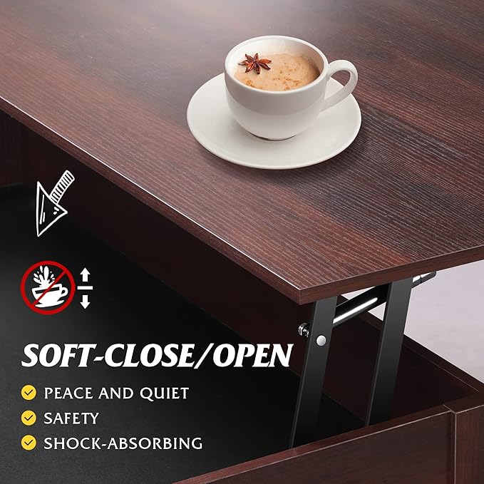 WLIVE Lift Top Coffee Table, Hidden Compartment, Wooden Lift Tabletop Center