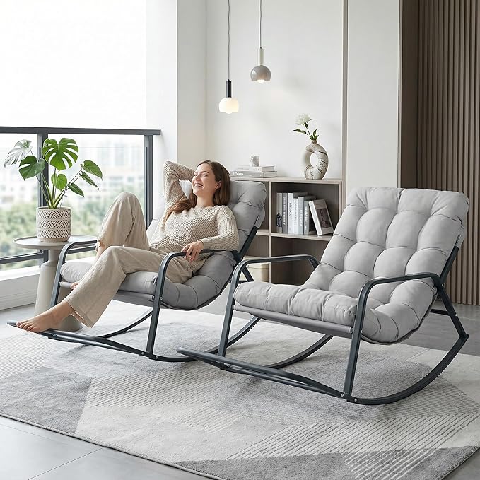 RADIATA 2pcs Rocking Lounge Chair, Indoor Outdoor Reclining Lounger