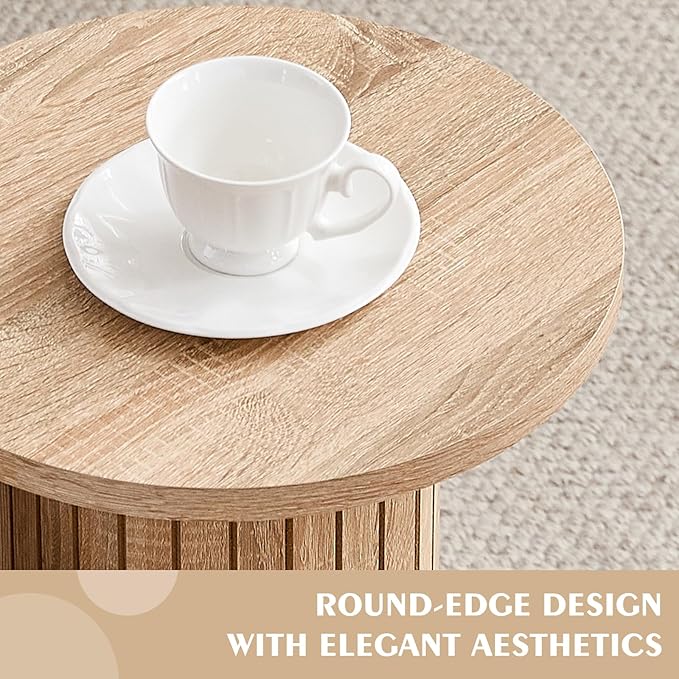 Round Side Tables Set of 3, Circle Modern Fluted Nesting Coffee Table, Accent