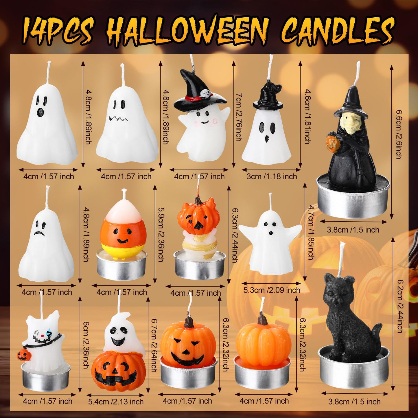 Conelist 14 Pcs Halloween Ghost Candles, Autumn Room Tabletop Decor Cute Wax Mini Spooky, Witch, Pumpkin Candles for Halloween Fall Themed Party Favor Supplies