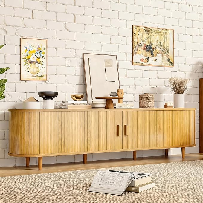 70" Mid Century Modern TV Stand, Wood TV Consoles