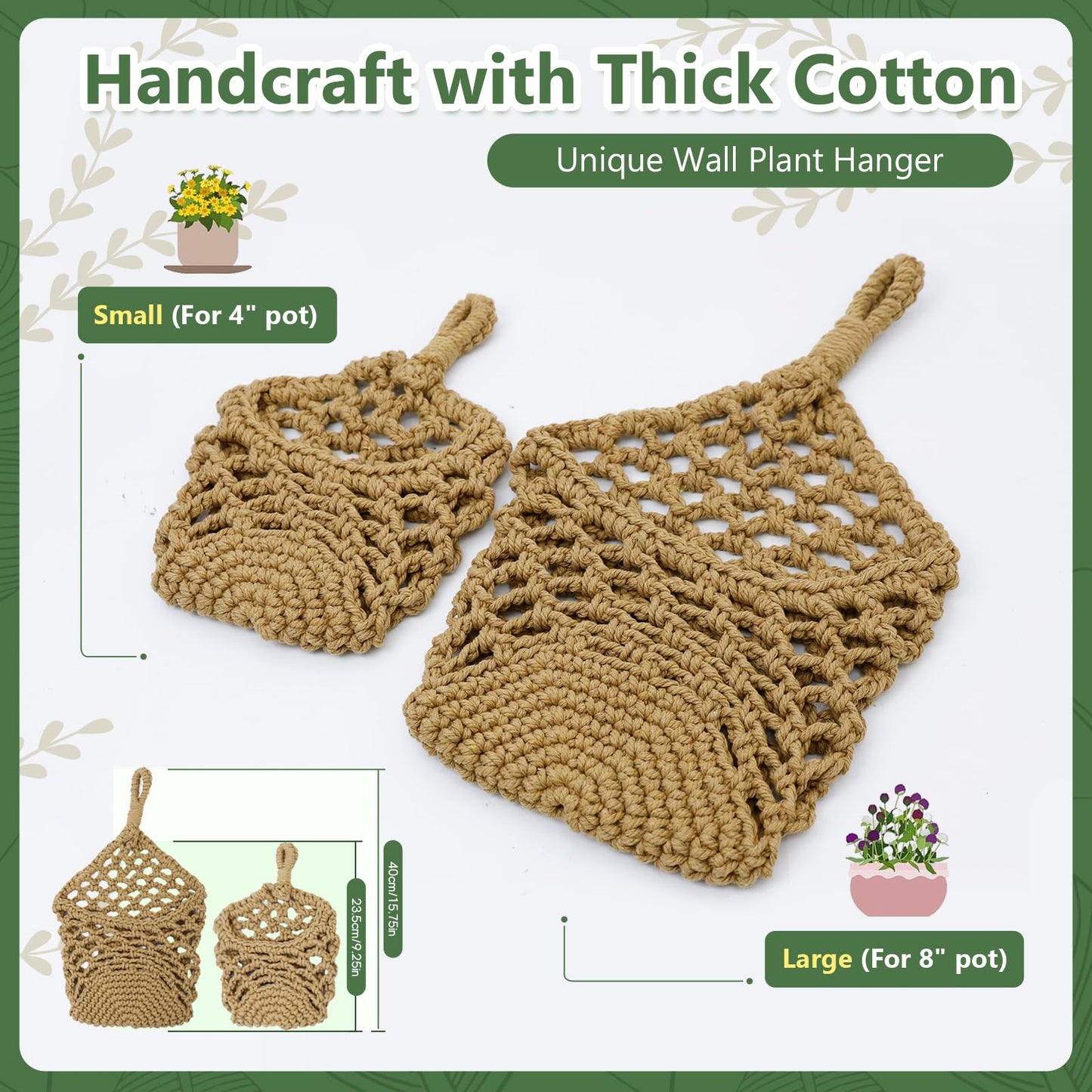 HOREAKHJ Macrame Wall Plant Hanger, Hanging Planter Basket Holder, Wall Planters for Indoor Plants, for Up to 4 Inch Pot (Brown, 4-Inch)