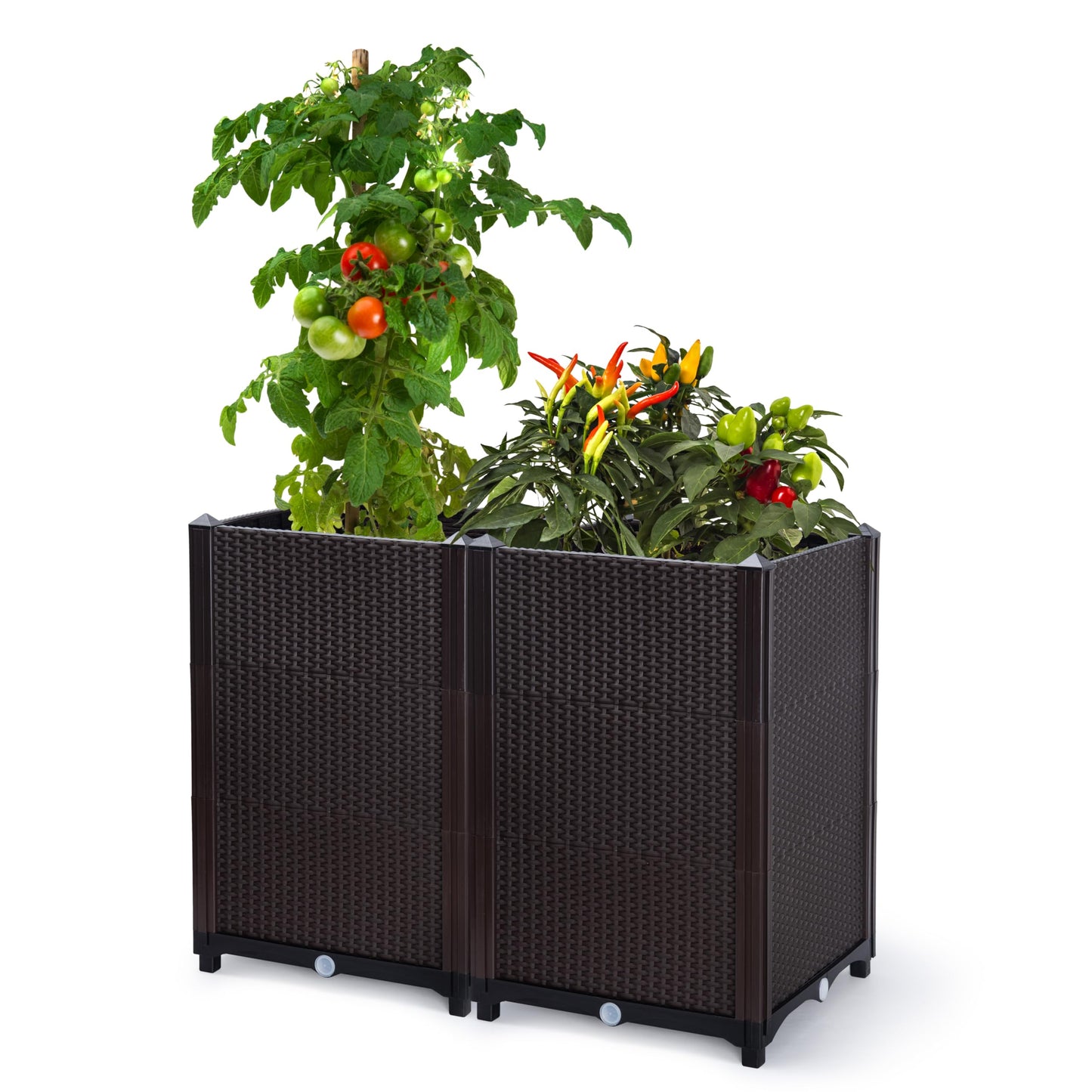 D'vine Dev Raised Patio Planter Box - Elevated Planter with Drainage Plug Raised Garden Beds for Growing Flowers, Herbs, Vegetables - Outdoor Standing Gardening Kit, Set of 2, RGB-D-2