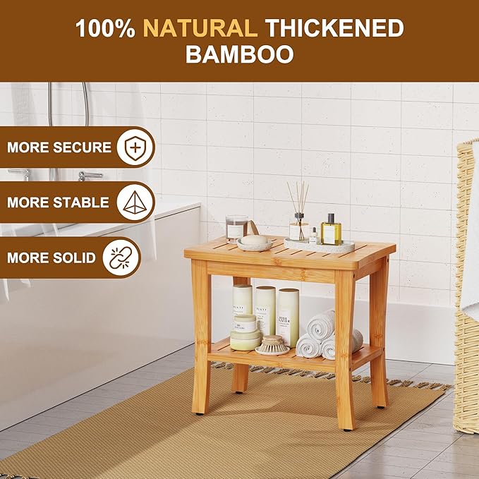 Large Bamboo Shower Bench Stool