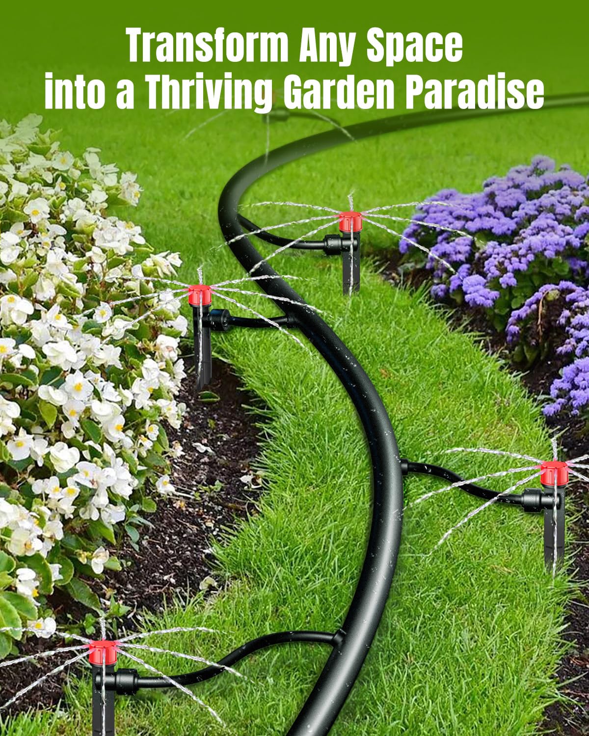 Pawfly 30 Pcs Push-to-Fit Drip Irrigation Emitters with Adjustable Water Flow Irrigation Drippers Drip Emitters Sprinklers with Stake & 8 Holes Drip Irrigation System Parts for 1/4 Inch Tubing