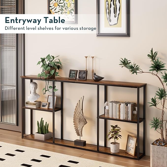 WOHOMO Console Table, 3-Tier Small Entryway Tables, Narrow Sofa Table