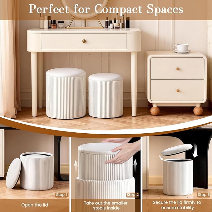 White Vanity Stool Set of 2