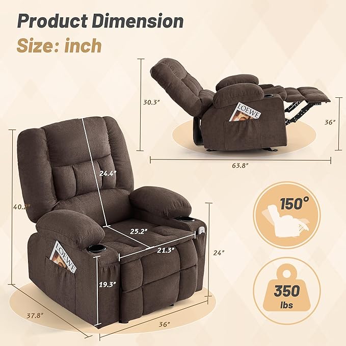 Rocker Recliner Chair with Massage and Heat, Nursery Rocking Chairs
