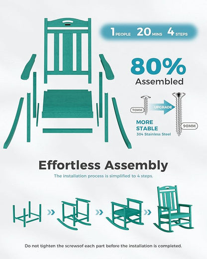 Ciokea Oversized Outdoor Rocking Chairs Set of 3, 380lbs Heavy-Duty Large Patio Rocker, High Back Cozy Porch Chairs, Weather Resistant Patio Rocking Chairs for Outside, Fire Pit, Deck, Aruba Blue
