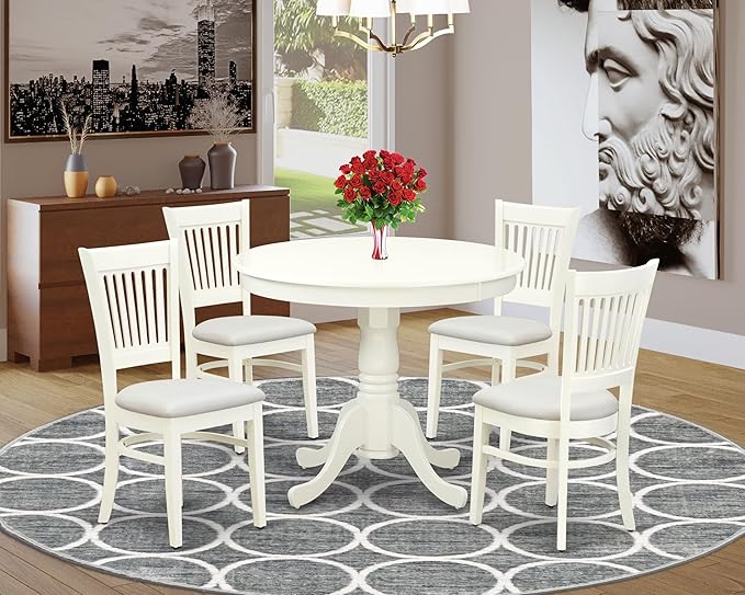 East West Furniture ANVA5-LWH-C 5 Piece Dining Room Table Set Includes a Round