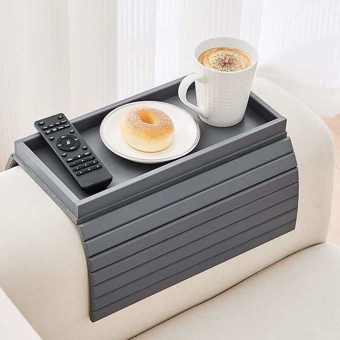 GEHE Bamboo Sofa Arm Tray, Foldable Couch Arm Tray Side Table, Anti-Falling