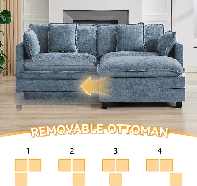 76'' Cloud Deep Seat Loveseat Sofa, Upholstered Chenille Modular 2-Seats