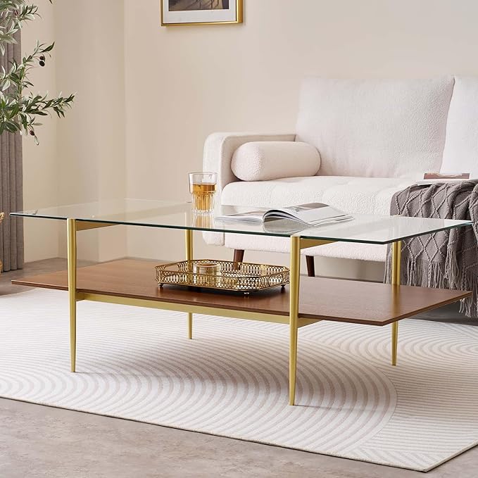 LumFurn X-Large Rectangle Glass Coffee Table, Mid-Century Modern Design