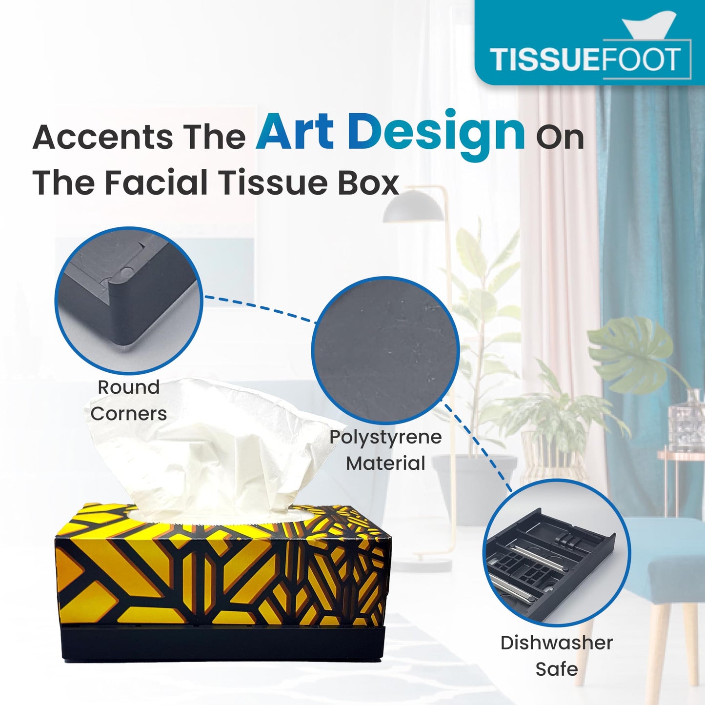 Tissuefoot - The Ultimate Tissue Box Holder: Convenient Access for Home, Office, Car, Classroom & More - Dishwasher Safe- Sturdy, Rectangular and Stylish Stabilizer!