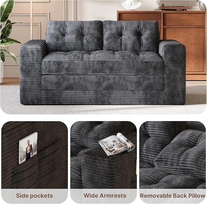 Gizoon Boneless Convertible Floor Sofa Bed, Corduroy 2 Seater Lounge Sleeper