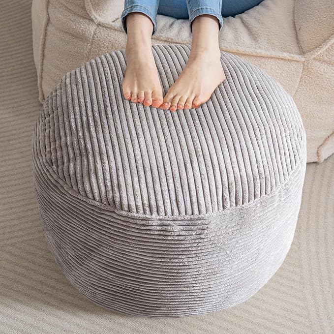 HIGOGOGO Round Stuffed Pouf Ottoman, Corduroy Poufs