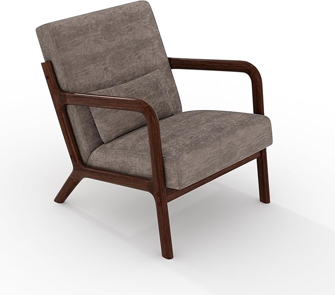 Garvee Mid-Century Modern Accent Chair, Chenille Upholstery, Solid Wood Armchair