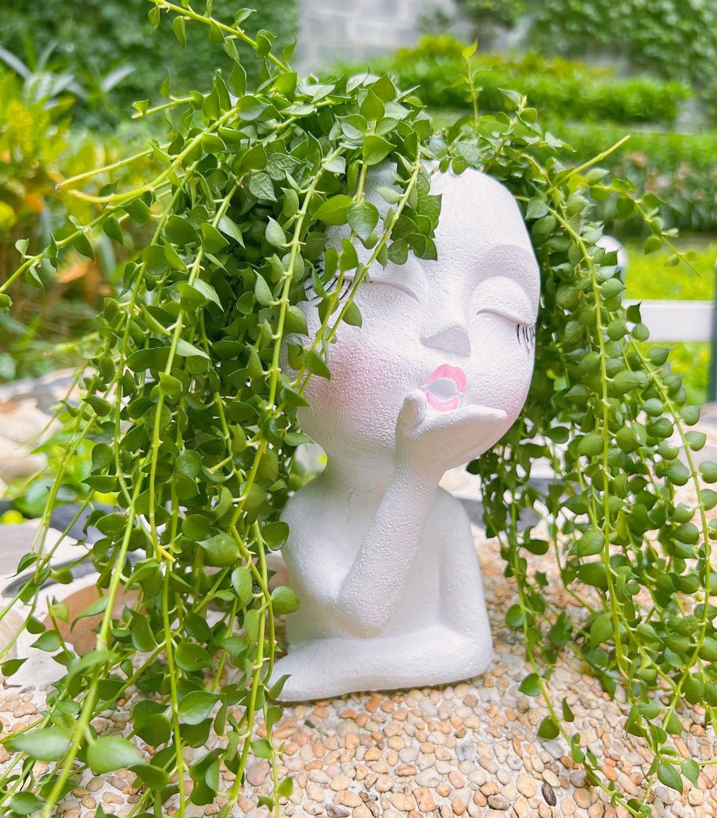 EylbKey Handmade Face Flower Pots Standing Air Kiss Head Planter Pot for Trailing Plants Cute Succulent Planter Resin Planters Funny Face Planters with Anti-Friction Pads White 1Pack