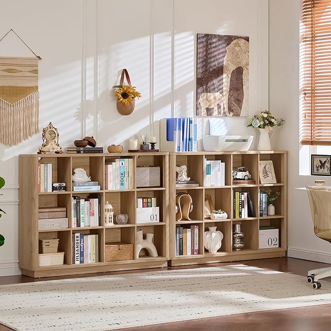 Joaxswe 12 Cube Storage Organizer, Wood Floor Standing 3-Tier Cubby Bookcase
