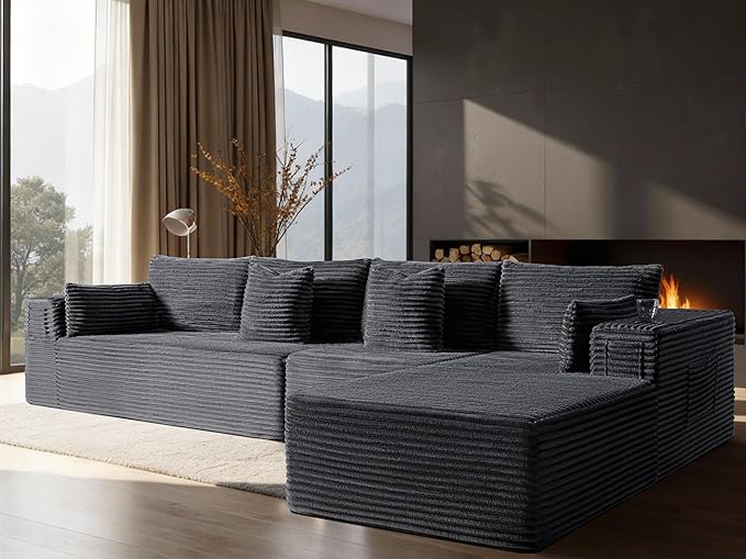 138" Oversized Cloud Sectional Couch, Comfort L Shaped Boneless Couch