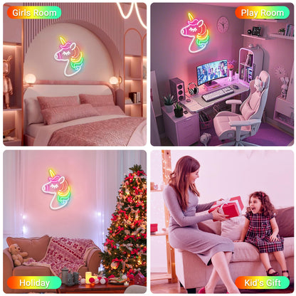 Kavaas Neon Unicorn Sign 13.8" x 10.7", LED Unicorn Neon Lights for Girls Room Office Dorms - Best Gifts for Birthday, Christmas, Unicorn Lovers, Kids