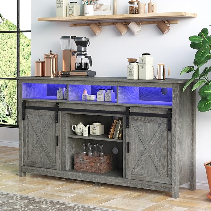 LED Farmhouse TV Stand for 65 inch TVs, Rustic Entertainment Center TV Cabinet