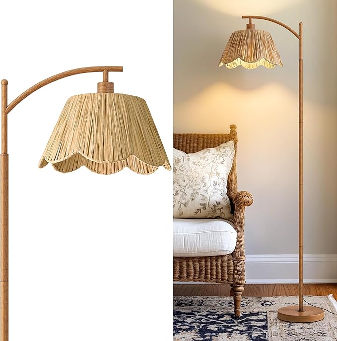 Oneach Rattan Floor Lamp for Bedroom, Boho Floor Lamp