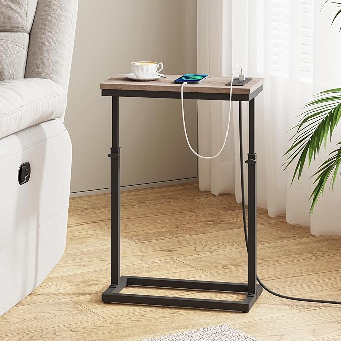 TUTOTAK End Table with Charging Station, Side Table, Tall Couch Table, Sofa