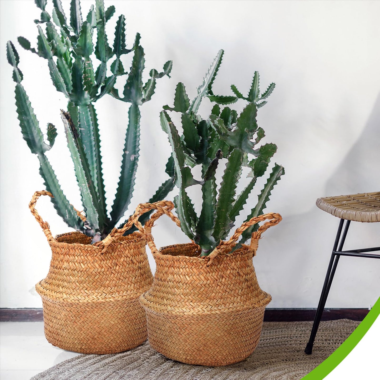 Qunclay 4 Pcs Woven Seagrass Baskets Belly Basket Folding Boho Natural Plant Pot with Handles Round Decorative Wicker Large Indoor Planter for Home Outdoor Tree Planters Decor (S,8.7''dx7.9''h)
