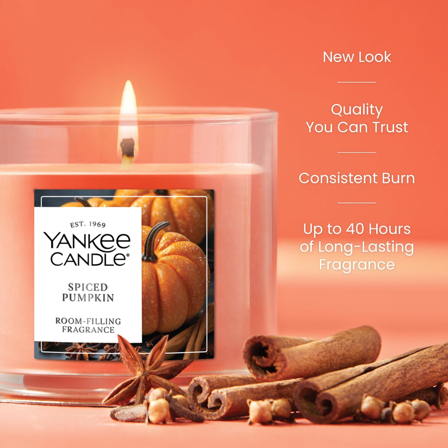 Yankee Candle Small Tumbler Scented Candle with up to 40 Hour Burn Time, Premium Plant Wax Blend for Consistent Burn, 4.3 oz Tumbler Candle with Room Filling Fragrance, Spiced Pumpkin