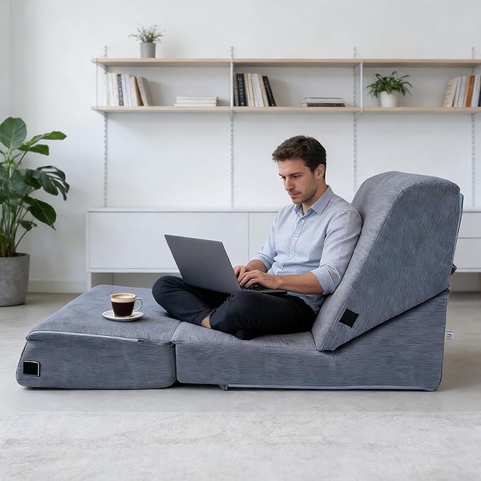 jela Luxury Corduroy Indoor Chaise Lounge, Foldable Sofa Bed Chair