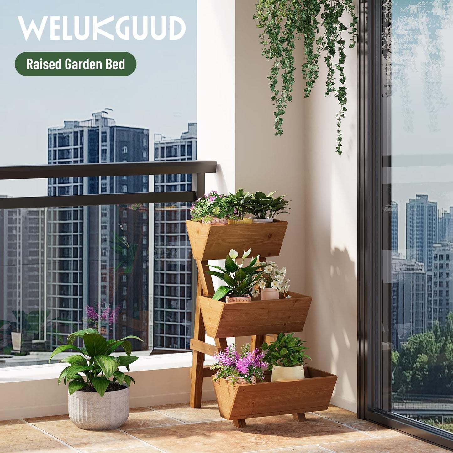 Vertical Wooden Raised Garden Bed, Garden Planters Freestanding Wood Plant Stand Flower Rack Wooden Planter Box for Plants Herbs Flowers Vegetables Outdoor Indoor Gardening (3-Tier Small Brown)