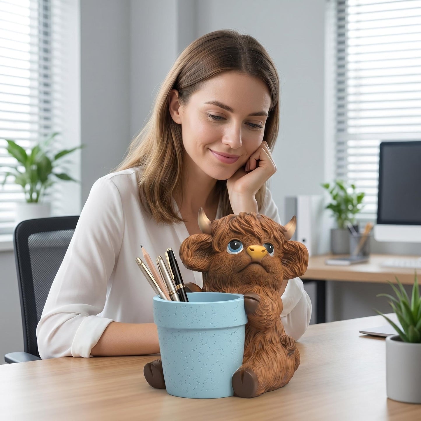 Zhao Xiang Highland Cow Succulent Planter - Rustic Resin Animal Flower Pot & Decorative Figurine | 5" D x 7" W x 6.5" H, Brown