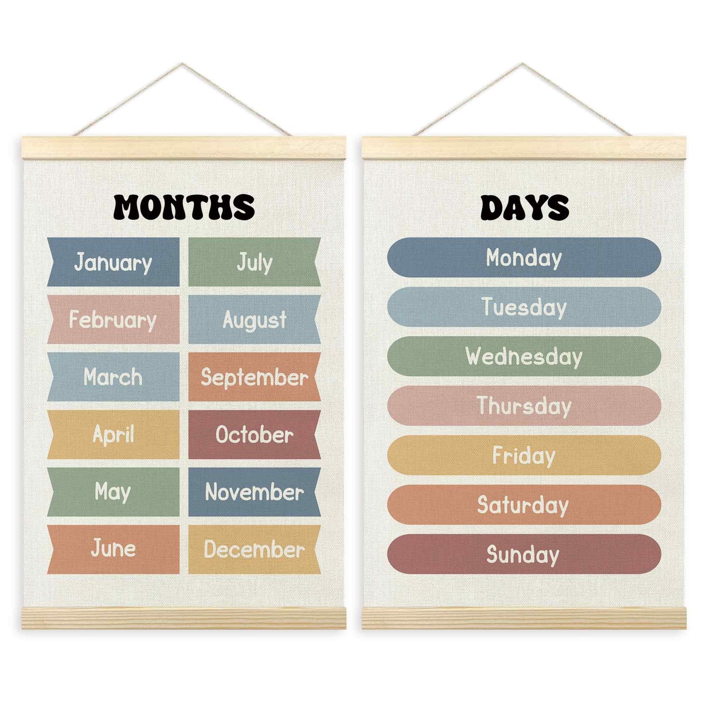 TLESKE Months of the Year Days of the Week Chart Poster Hanger Frame for Toddler Kid Classroom Set of 2, Homeschool Hanging Wall Art for Nursery Playroom, Preschool Learning Educational Poster, 16x24