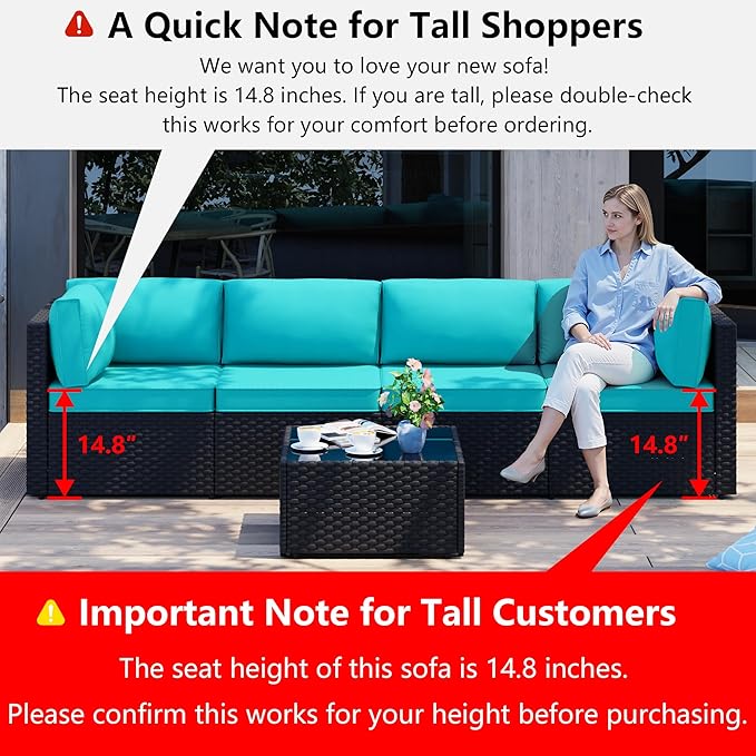 Shintenchi 5 Pieces Outdoor Patio Sectional Sofa Couch, Patio Conversation Sets