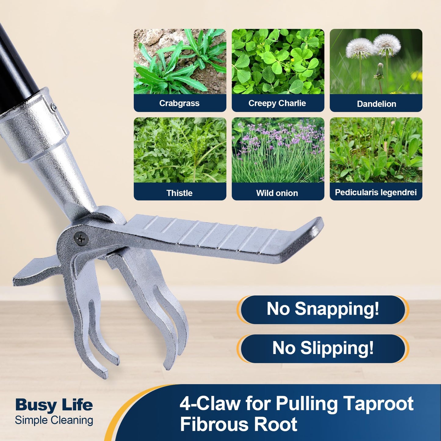 Yocada Weed Puller Tool Stand Up Weed Remover Tool with 4 Claw Steel Head Weeder Tool Long Handle Garden Hand Weeding Tool Easily Remove Weeds Roots Without Bending Pulling Kneeling 62.59"