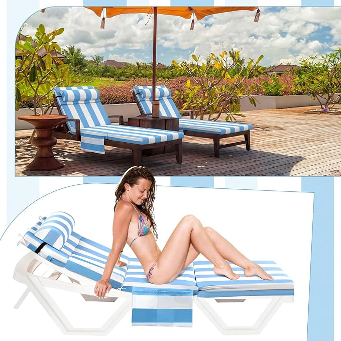 Wenqik 2 Pcs Outdoor Chaise Lounge Cushion
