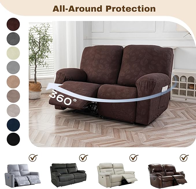 Gennia Recliner Loveseat Cover 4 Pieces, Waterproof Stretch Recliner Sofa
