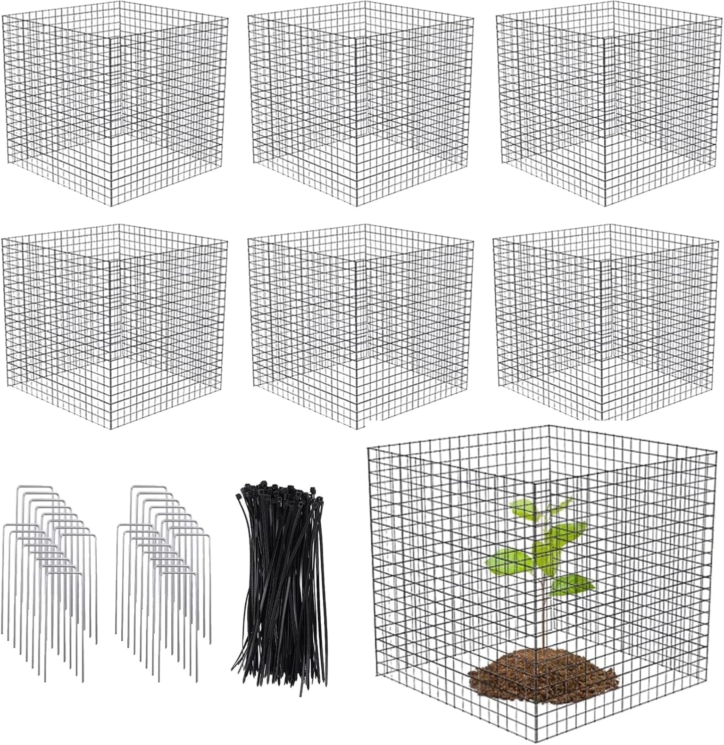 6 Pack Small Wire Plant Protectors, 24 Pieces Square Plant Protectors from Animals Mesh Plant Cage Chicken Wire Cover for Protect Plants, Garden,Shrubs and Vegetables from Animals(12x12 in)
