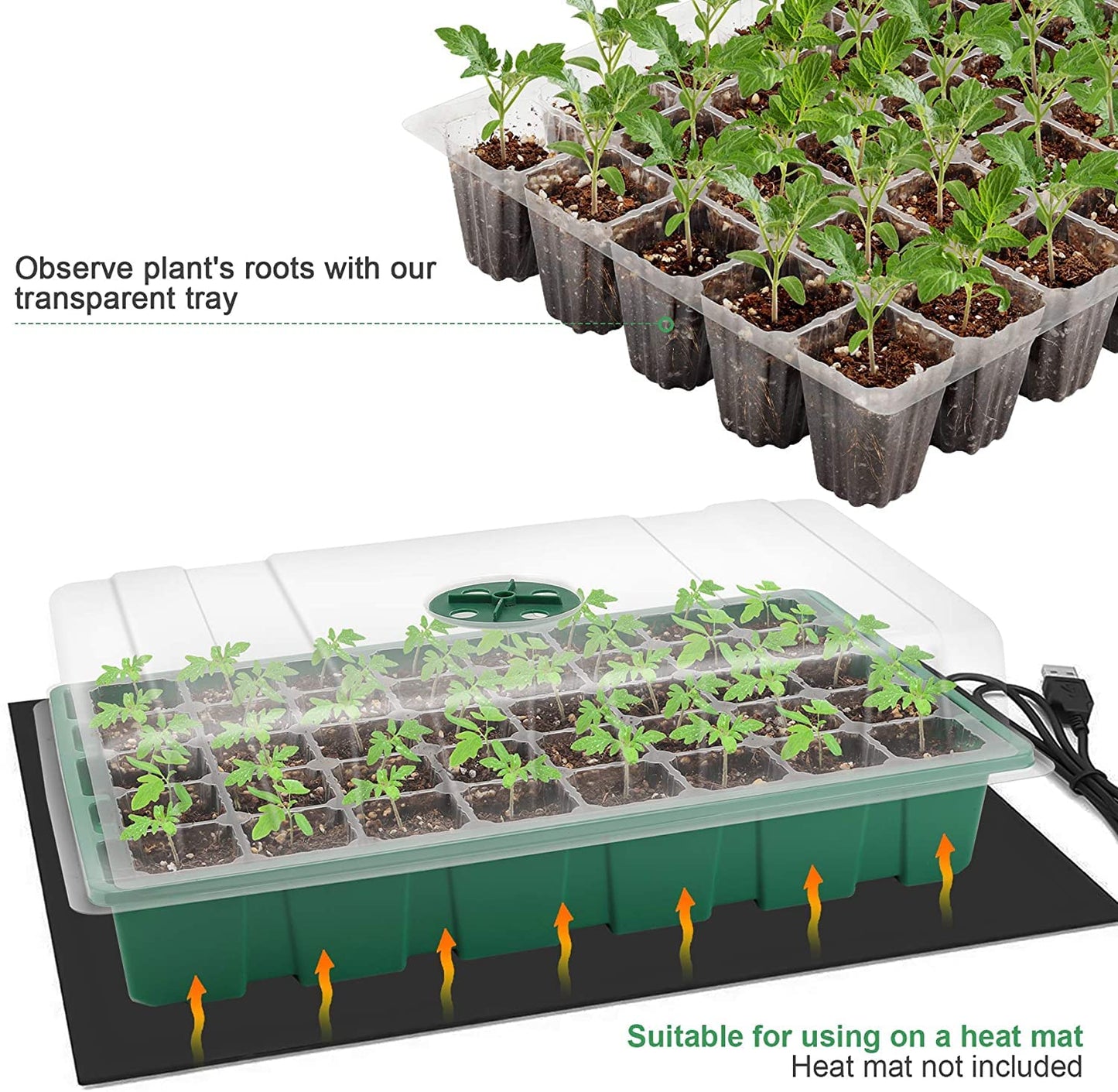 MIXC 5 Packs Seedling Trays+ 30 Packs Plant Nursery Pots with Humidity Dome