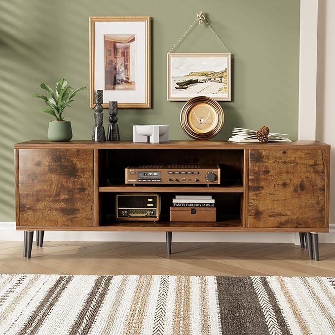 JUMMICO TV Stand for 65 Inch TV, Mid Century Modern TV Stand, Entertainment