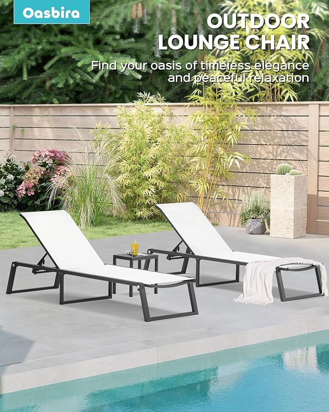 Aluminum Chaise Lounge Chair Outdoor, Foldable& No Assembly Patio Pool Lounge