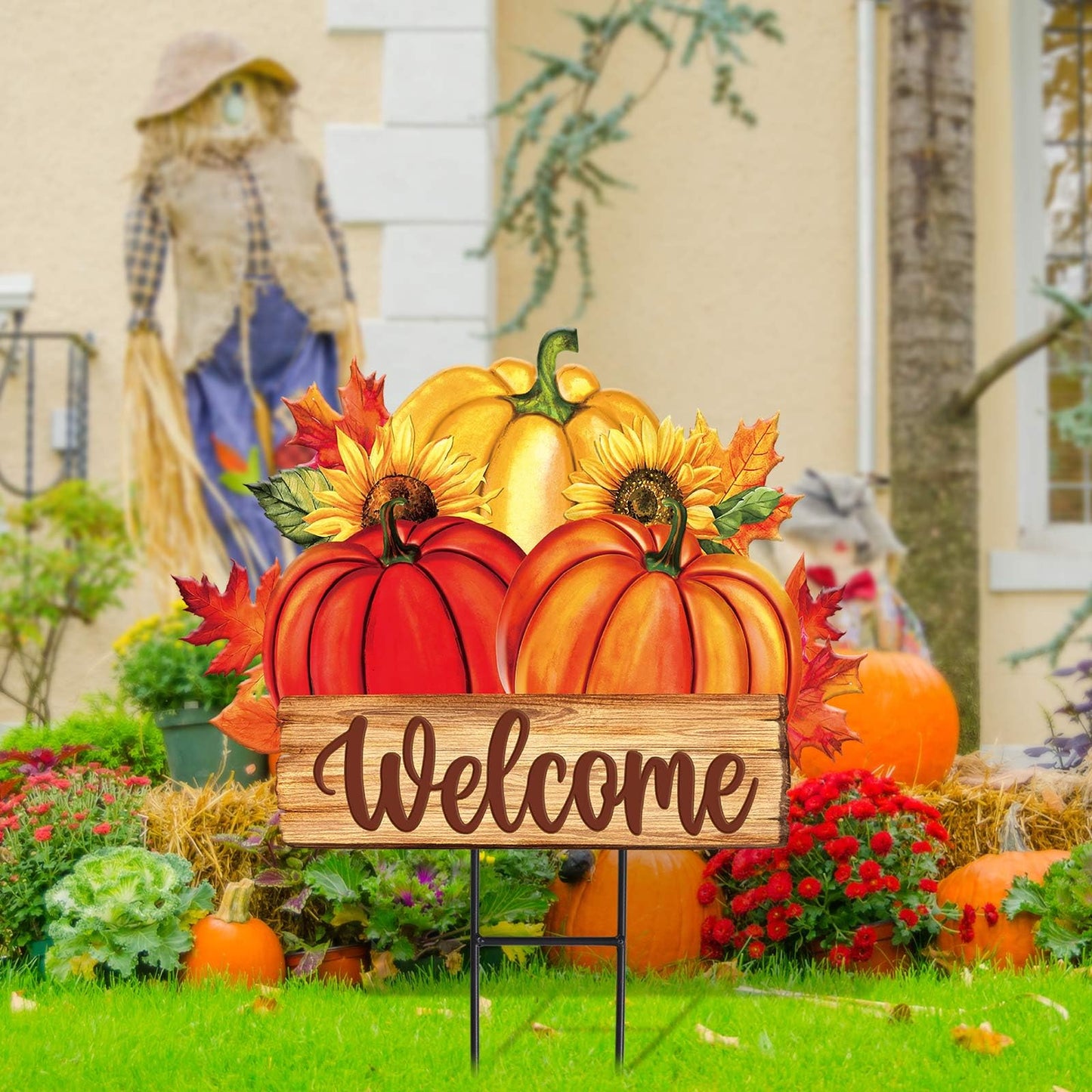 JarThenaAMCS Fall Yard Sign Autumn Pumpkin Metal Garden Stake Seasonal Welcome Lawn Sign for Thanksgiving Harvest Outdoor Patio Walkway Decoration