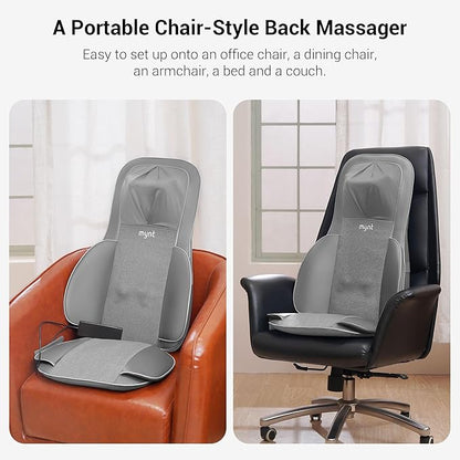 Mynt FSA Eligible HSA Approved Shiatsu Neck and Back Massager for Chair with 10 Deep Kneading Nodes, 2D & 3D Adjustable Back Massage with Heat, Portable Massage Chair Pad (Gray)