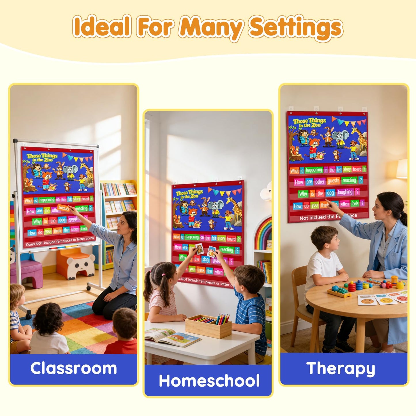 AKAYOK 2-in-1 Felt Board & Pocket Chart, 37”x28 Felt Board for Wall with 54 Self Adhesive Dots & 15 Dry Erase Sentence Strips, Flannel Boards Stories for Preschool, Early Literacy & Speech Therapy
