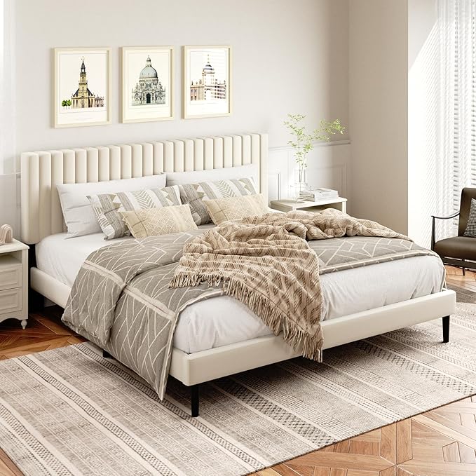 HAOARA King Size Bed Frame, King Size Platform Bed Frame and Velvet Upholstered