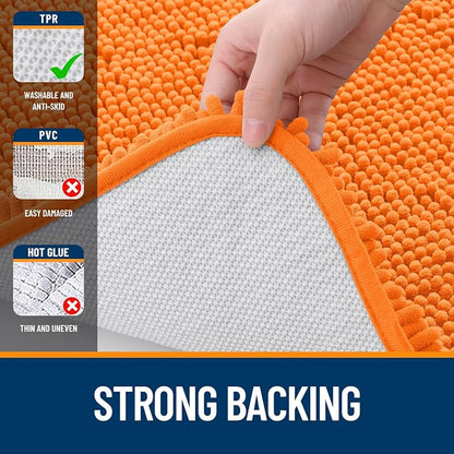 OLANLY Large Bathroom Rugs 40x32, Extra Soft Absorbent Chenille Bath Rugs, Rubber Backing Quick Dry, Machine Washable Bath Mats for Bathroom Floor, Tub and Shower, Home Decor Accessories, Orange