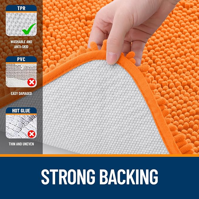 OLANLY Bathroom Runner Rugs 47x24, Extra Soft Absorbent Chenille Bath Rugs, Rubber Backing Quick Dry, Machine Washable Long Bath Mats for Bathroom Floor, Tub and Shower, Home Decor Accessories, Orange
